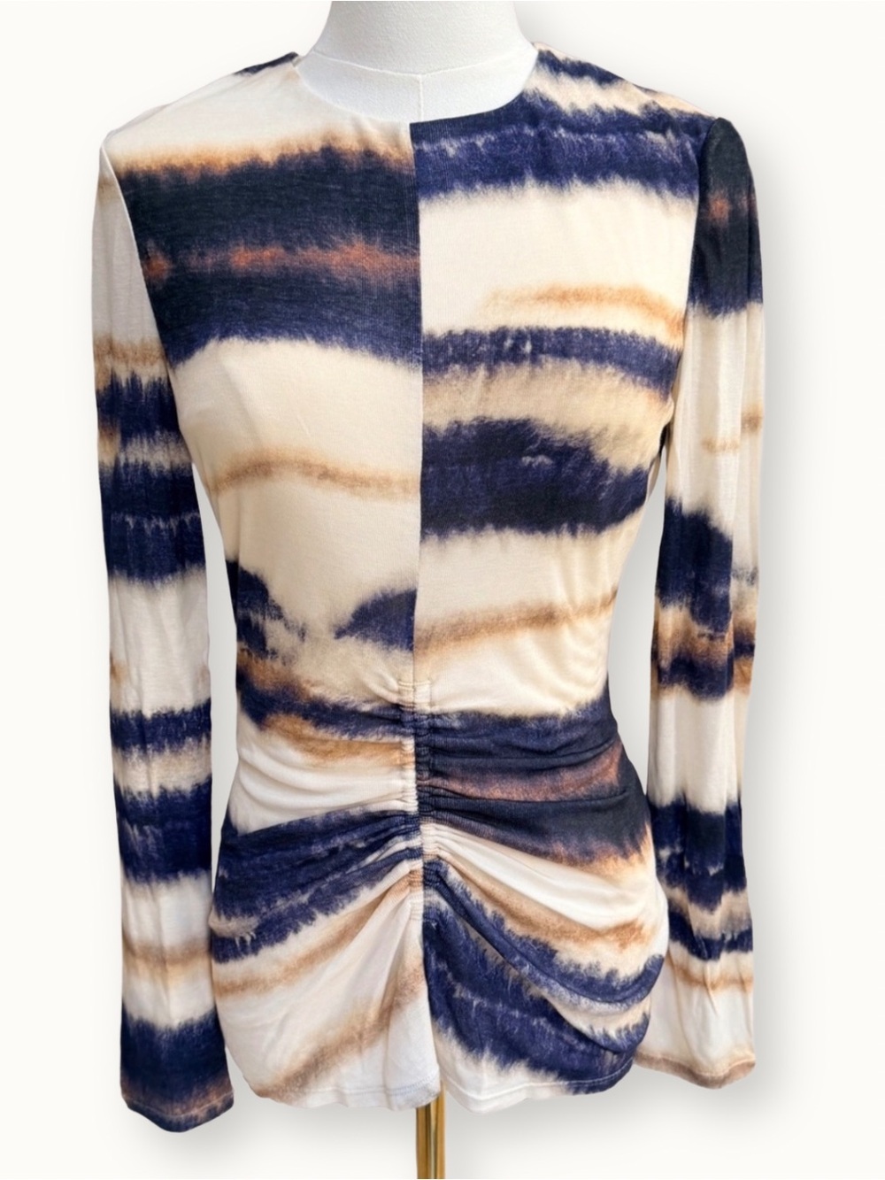 REISS Gia Printed Jersey Ruched Top Wool Blend Striped